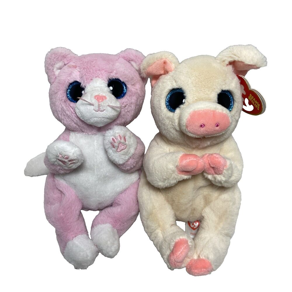 Ty Beanie Bellies Penelope Pink Pig and Lilibelle Pink White Cat Kitty Lot of 2